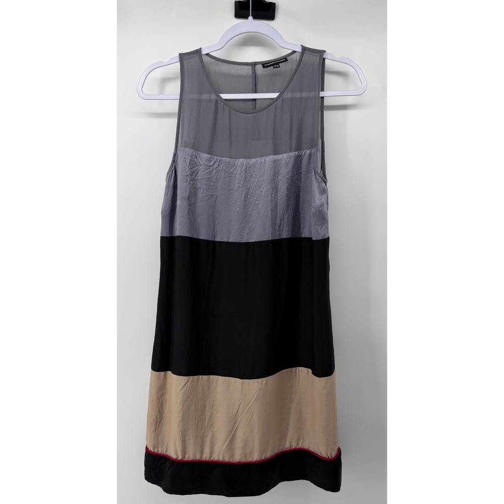 Warehouse Silk Colorblock‎ Sleeveless Mini Dress Grey Black Tan UK 12 US 8